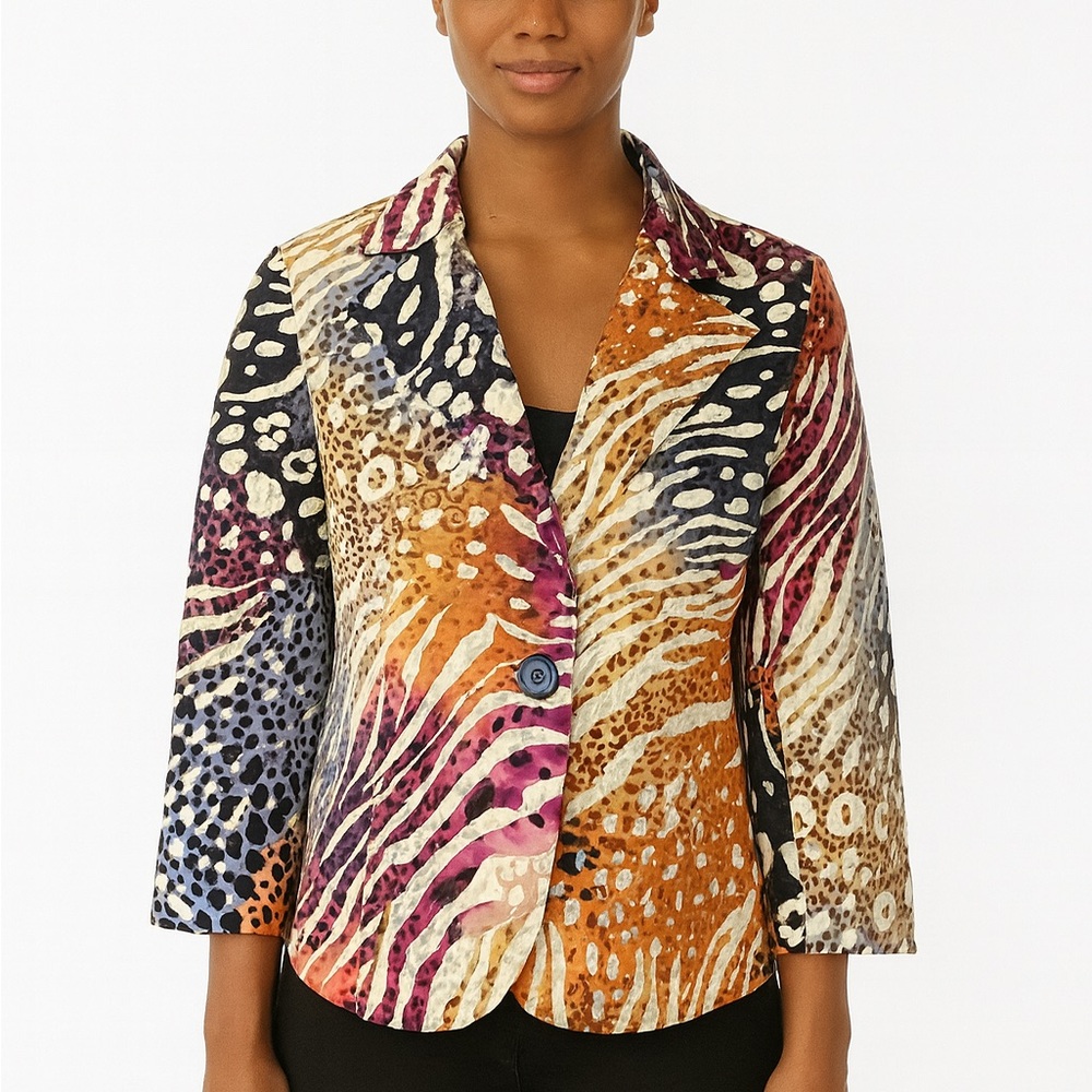 Transition Multicolor Animal Print Women's Jacket loud colorful blazer size 10